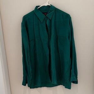 Vintage Teal Silk Button-Up Shirt